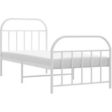 vidaXL Kovinski posteljni okvir z vzglavjem in vznožjem bel 90x190 cm | Shoptok.si