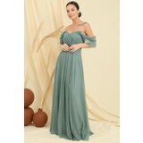 By Saygı Low Sleeve Lined Skirt Pleated Silvery Long Tulle Dress | Shoptok.si
