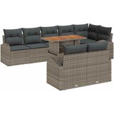 vidaXL 9-delni vrtni sedežni set z blazinami siva poli ratan, 2-sedežna vrtna sofa s shrambo in blazinami siva poli ratan | Shoptok.si