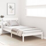 vidaXL Posteljni okvir z zavetjem Bela 90x190 cm Trd les Bor | Shoptok.si