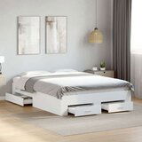 vidaXL Posteljni okvir s predali bel 140x190 cm inženirski les | Shoptok.si