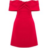 Trendyol Red Carmen Collar Woven Elegant Evening Dress | Shoptok.si