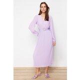 Trendyol Lilac Belted A-Line Pleated Maxi Lined Chiffon Woven Dress | shoptok.hr