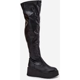 Boto Knee High Women's Boots On Platform With Delicate Wedge Black Lydira | shoptok.hr