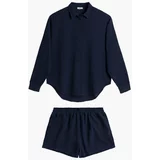 Atlantic Women's Solid Color Terry Pajamas - Navy Blue
