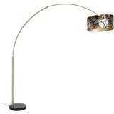 QAZQA Obločna svetilka medenina s cvetličnim dizajnom črnega odtenka 50 cm - XXL Cene