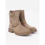 Shelvt Beige suede ankle boots with decorative buckles | Shoptok.si