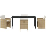 vidaXL 5-dijelni vrtni set za blagovanje s jastučićima bež poly ratan, vrtni stol crni 160x80x73 cm staklo otpornosti na udarce | shoptok.hr