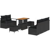 vidaXL 8-delna vrtna sedežna garnitura z blazinami Črn Poli Ratan Akacija, 2-sedežni vrtni kavč z blazinami Črn Poli Ratan, 3-delni vrtni jedilni set z blazinami Črn Poli Ratan Akacija | Shoptok.si