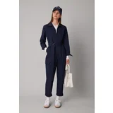 Defacto Shirt Collar Gabardine Long Sleeve Belted Jumpsuit