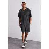 Trendyol Limited Edition Smoked Oversize/Wide Cut Textured Wrinkle-Resistant Ottoman Shorts