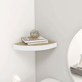 vidaXL Kotna stenska polica barva hrasta in bela 35x35x3,8 cm MDF cene