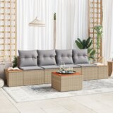 vidaXL 5 dijelni vrtni sofa set s jastučićima Bež Poli Ratan Akacija | shoptok.hr