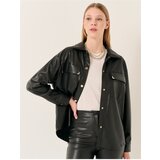 Jimmy Key Black Long Sleeve Stylish Leather Shirt Jacket Cene