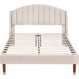 Lumor Postelja z žametnim oblazinjenjem 140x200 cm z letvičastim okvirjem - bež, (22151159) | Shoptok.si