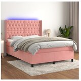vidaXL Box spring postelja z vzmetnico LED roza 140x190 cm ž | Shoptok.si