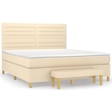 vidaXL Box spring postelja z vzmetnico krem 160x200 cm blago, (20892934) | Shoptok.si