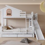 Möbrio Pogradna postelja Cabane z drsnikom + predali - okvir iz borovega lesa - 90x200cm + 120x200cm - bela, (22060349) | Shoptok.si