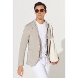 ALTINYILDIZ CLASSICS Men's Beige Slim Fit Slim Fit Mono Collar Cotton Patterned Jacket cene