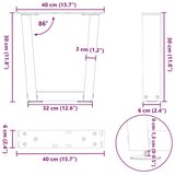 Noge za klubsko mizico v obliki črke V 2 kosa antracit 40 x (30-31,3) cm jeklo, (22123719) | Shoptok.si