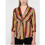 Koton Women's Orange V-Neck 3/4 Sleeve Striped Blouse | ePonuda.com