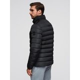 Ombre Men's lightweight jacket of combined materials with hood and decorative quilting - black | shoptok.hr