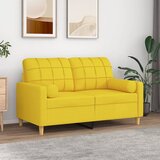 vidaXL Kavč dvosed z blazinami svetlo rumen 120 cm blago | Shoptok.si