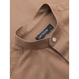 Ombre Men's linen shirt with stand-up collar and pocket REGULAR FIT - light brown | Shoptok.si