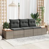 vidaXL 3-delni vrtni kavč set z blazinami sivo poli ratan akacije | Shoptok.si