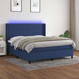  Box spring postelja z vzmetnico LED modra 160x200 cm blago, (20900194) Cene