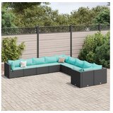 vidaXL Vrtna garnitura - 10-dijelni set vrtnih sofa s jastucima crni od poliratana - Crna i plava 10 | shoptok.hr