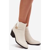 Boto Womens Ankle Boots With Zipper With Strap And Gold Detail Light Beige Zelinae | ePonuda.com