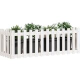 vidaXL Vrtna visoka greda z ograjico bela 150x50x50 cm trdna borovina | Shoptok.si