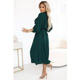 numoco basic 531-7 Midi shirt dress with gold buttons and tie detail - green | Shoptok.si