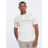 Ombre Men's soft knit polo shirt with contrasting stripes - cream Cijene