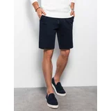 Ombre Men's knitted shorts with decorative elastic waistband - navy blue