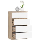 AKORD Komoda, 4 Predali, Hrast Sonoma/Bela, (5000332094) | Shoptok.si