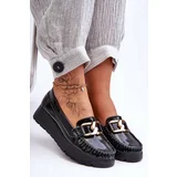 Zazoo Leather Platform Moccasins with Decoration Black Desmond