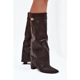 Boto Women's Heeled Boots With Folded Shaft And Golden Detail Chocolate Diorna | ePonuda.com