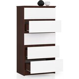 AKORD Komoda, 5 Predalov, Wenge/Bela, (5000332381) | Shoptok.si