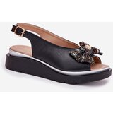 Zazoo Women's leather wedge sandals with bow 1882 black | Shoptok.si