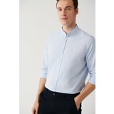 Avva Men's Blue Large Collar Linen Blended Standard Fit Normal Cut Shirt Cene
