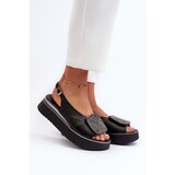 Zazoo 1786 Leather Women's Platform Sandals with Embellishment Black | Shoptok.si