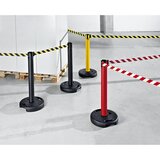  Stebrič s trakom, iz umetne mase, maks. izvlek traku 3700 mm, stebrič črn, trak rdeč / bel | Shoptok.si