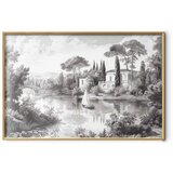  Plakat - Black-and-White Vintage Landscape with a Pond 42x29.7 Zlatni okvir | shoptok.hr