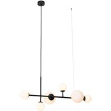QAZQA Smart Hanglamp zwart met mat glas langwerpig 6-lichts incl. 6 Wifi G9 - Monaco Cene
