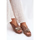 S. BARSKI Ladies Sandals On Flat Heel With Decoration S.Barski KV27-001 Dark Beige | Shoptok.si