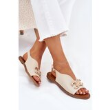 EVENTO Women Sandals Flat Heel With Golden Decoration Beige Amelira | Shoptok.si