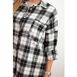 Kesi Włoski Women's cotton checkered shirt with a distressed effect black | shoptok.hr