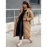 DStreet Kurtka damska zimowa długa pikowana z kapturem STREETFIT beżowa | Shoptok.si